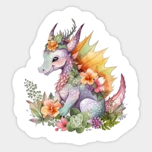 Cute Spring Flower Dragon Watercolor Sticker